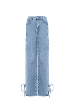 Baumwolle Gewebte Damen Gerade Jeans Casual Knotendetail