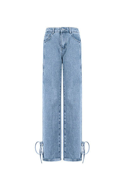 Baumwolle Gewebte Damen Gerade Jeans Casual Knotendetail