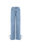 Baumwolle Gewebte Damen Gerade Jeans Casual Knotendetail