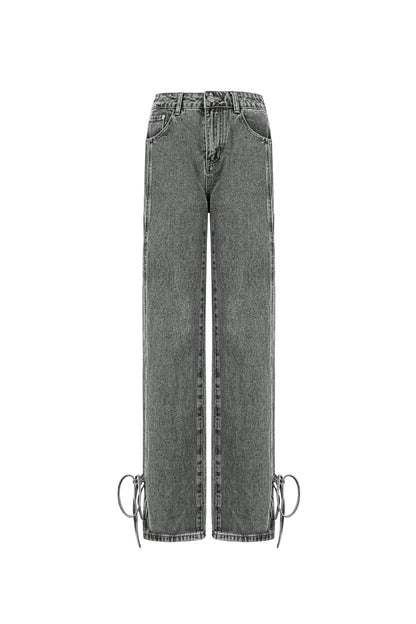 Baumwolle Gewebte Damen Gerade Jeans Casual Knotendetail