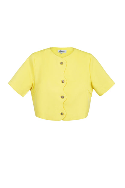 Polyester Damen Kurzarm Oberteil Kurz geschnitten Knopfleiste