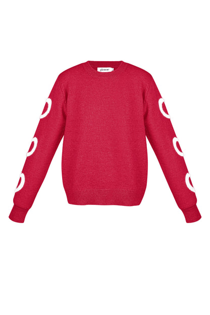 Gestrickter Wollmischungs Damen Rundhals Pullover Herz-Muster Design