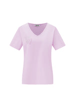 Baumwolle Damen V-Ausschnitt T-Shirt Besticktes Herz Design