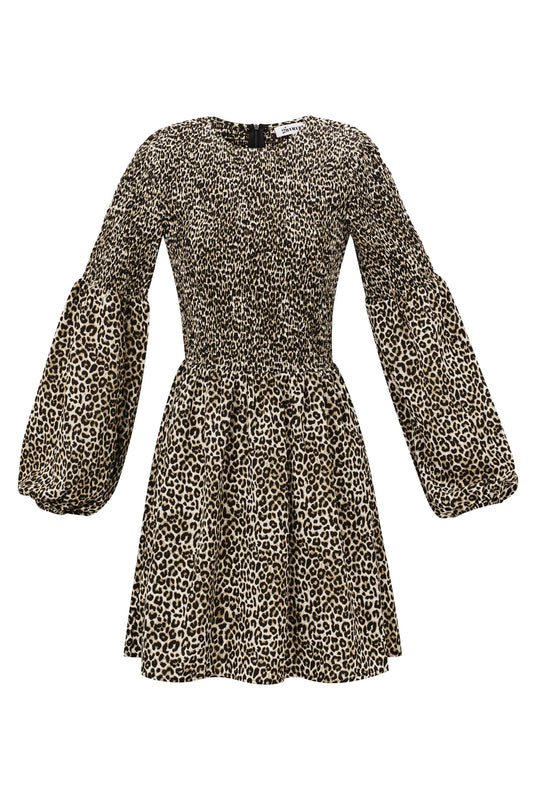 Polyester Damen Minikleid Leopardenmuster Puffärmel
