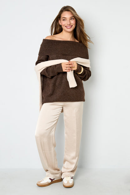 Gestrickte Polyesterfaser Damen-Off-Shoulder-Pullover Elegant Einfarbig