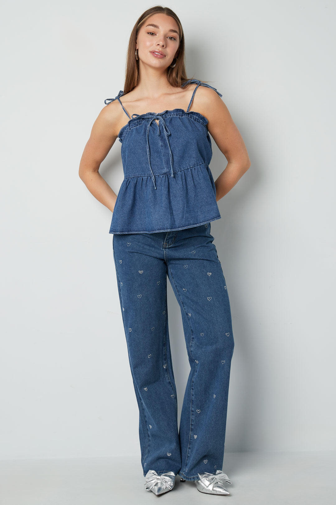 Gewebte Jeans Damen Casual Top Frühling/Sommer Einfarbig