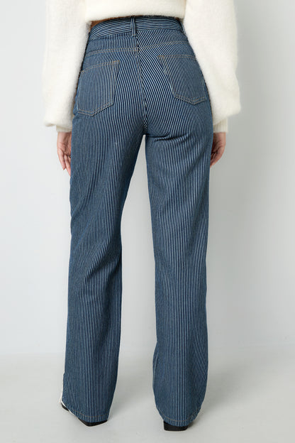 Gewebte Baumwolle Damen Gerade Hose Casual Streifen