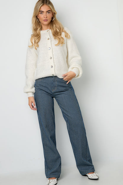 Gewebte Baumwolle Damen Gerade Hose Casual Streifen