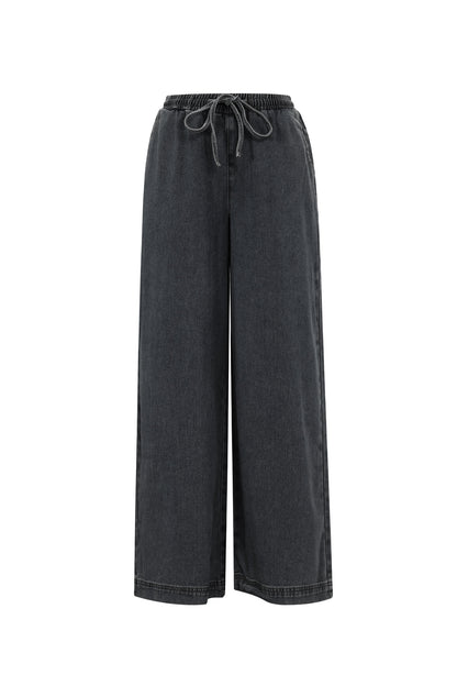 Gewebte Baumwolle Damen Wide Leg Jeans Sporty Einfarbig