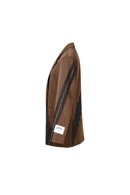 Gewebte Polyesterfaser Damen-Anzug-Set Elegant Streifen Spitzenpaneel