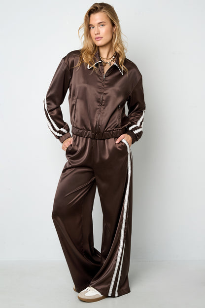 Gewebte Polyesterfaser Damen Gerade Hose Sportlich Farbkontrast