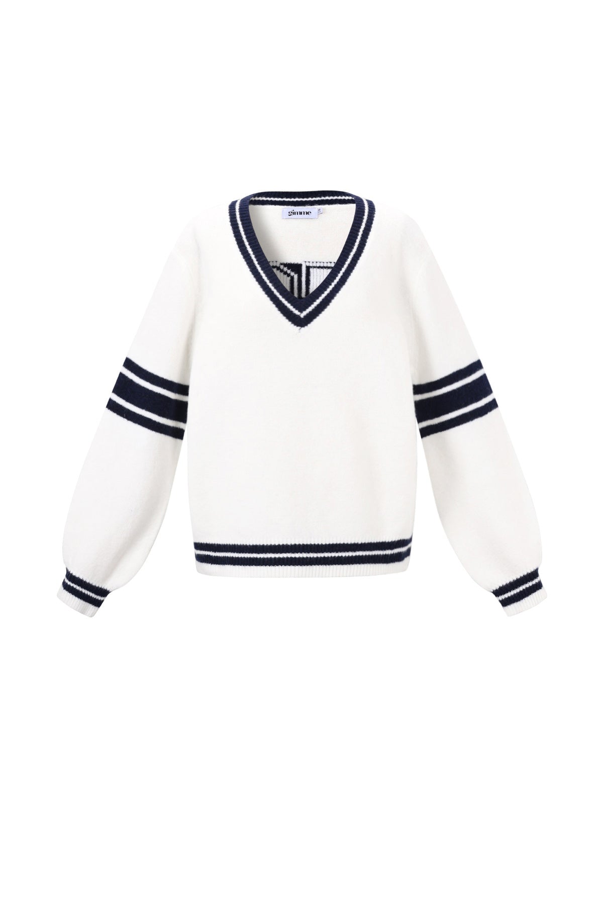 Gestrickte Polyesterfaser Damen V-Ausschnitt Pullover Sportlich Kontraststreifen