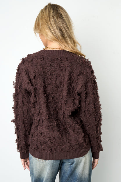 V-Pullover mit Fransen