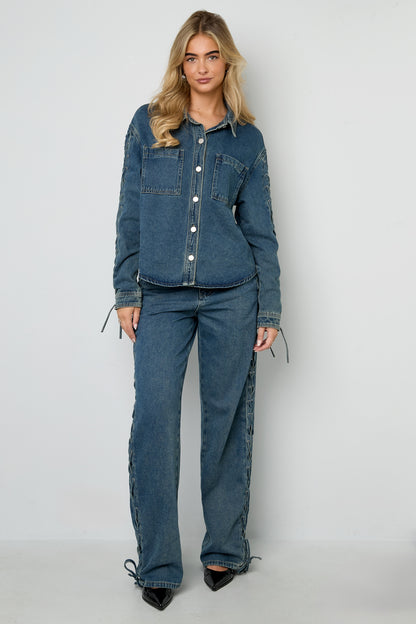 Gewebte Baumwolle Damen Gerade Hose Mit Schnürung Casual