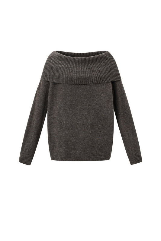 Gestrickte Polyesterfaser Damen-Off-Shoulder-Pullover Elegant Einfarbig