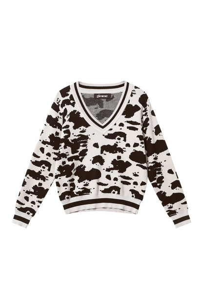 Strickware (einschließlich Häkel- und Wollstoffe) Leopardenmuster Damen V-Ausschnitt Pullover Herbst/Winter Casual