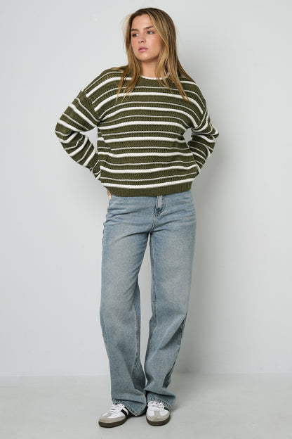 Gestrickte Polyesterfaser Damen Strickpullover Casual Streifen