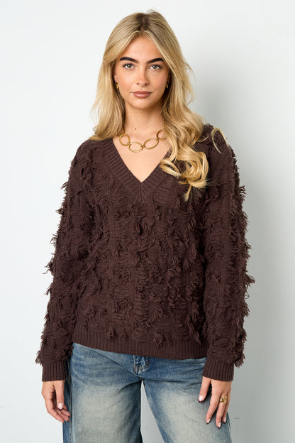 V-Pullover mit Fransen