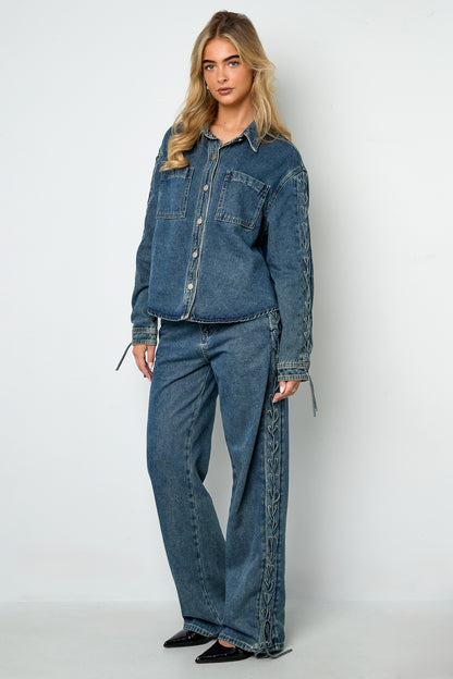 baumwoll-jeansjacke-damen-schnuerung-side-view-fit