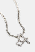 Iced Motif & Cross Pendant Necklace - 10mm - White