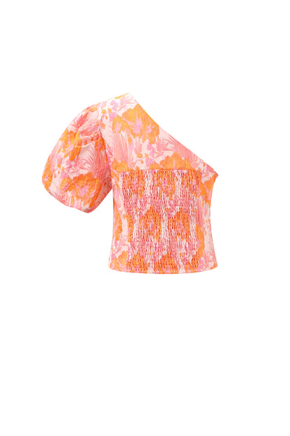one-shoulder-damen-oberteil-blumen-gewebt-elegant-outfit-idea-style