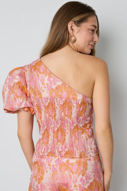 one-shoulder-damen-oberteil-blumen-gewebt-elegant-side-view-fit