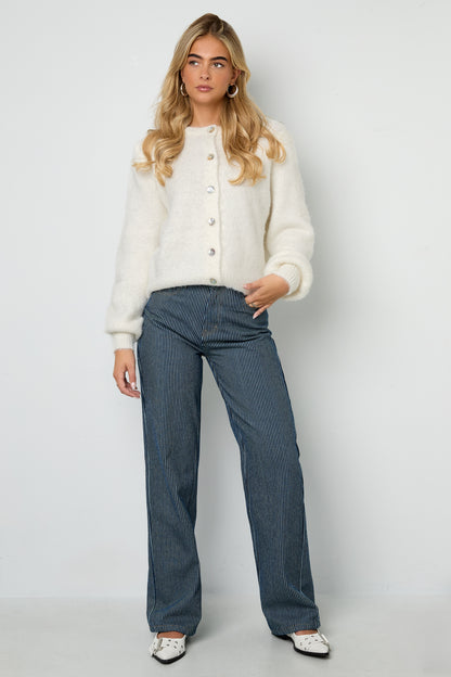 Gewebte Baumwolle Damen Gerade Hose Casual Streifen