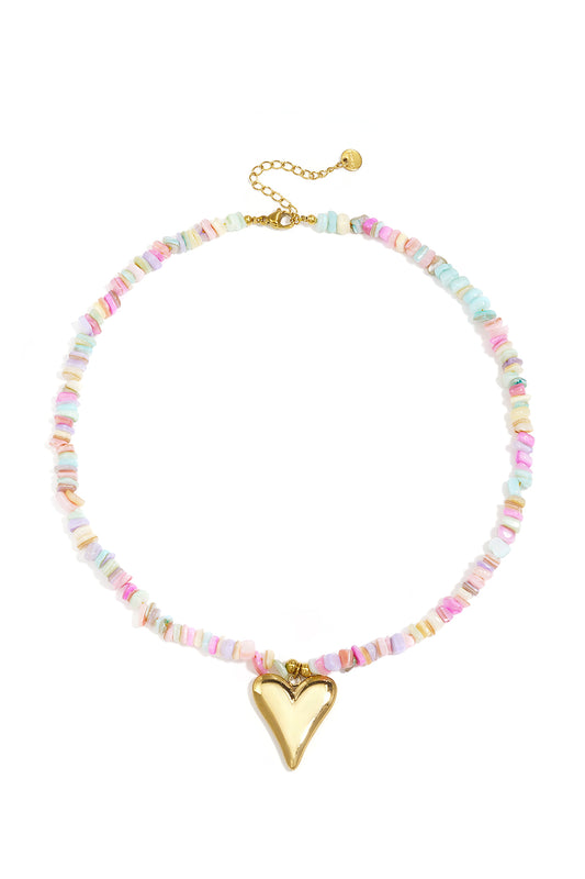 Edelstahl-Perlenkette Herzmotiv, Urlaubs- und romantische Serie, Damenschmuck