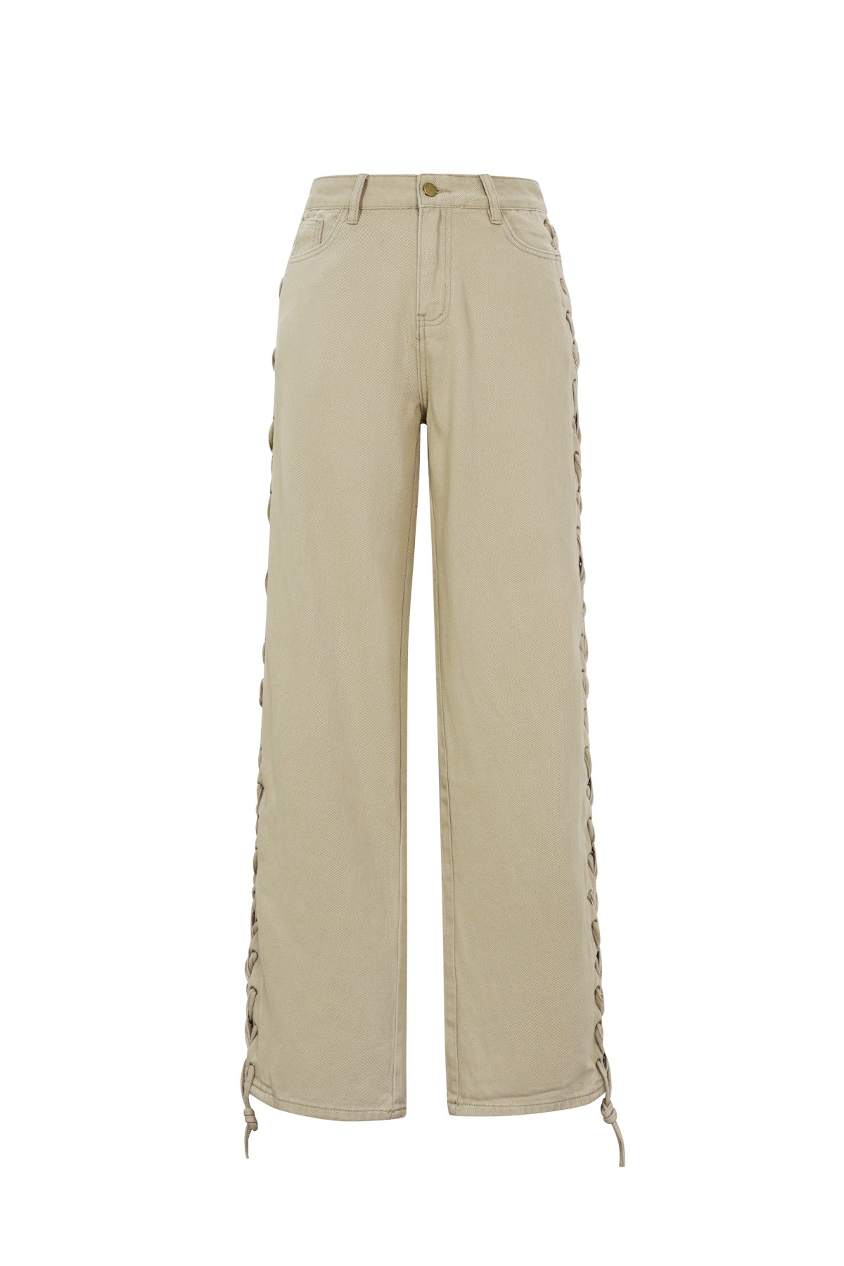Gewebte Baumwolle Damen Gerade Hose Mit Schnürung Casual