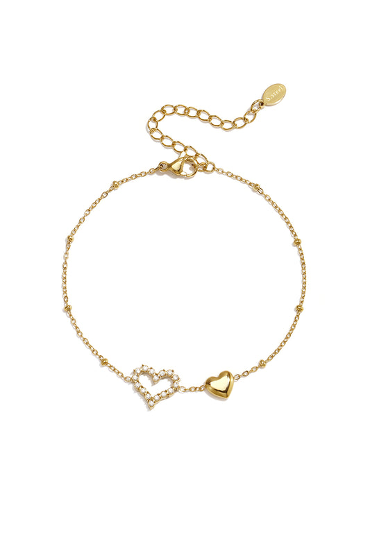 14 Karat vergoldetes Edelstahl-Charm-Armband Herz, schlichte Alltagsserie, Damenschmuck