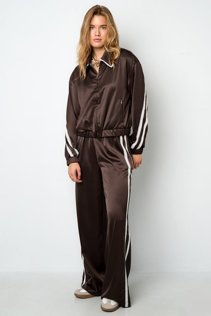 Gewebte Polyesterfaser Damenjacke Sportlich Farbkontrast 2-teiliges Set