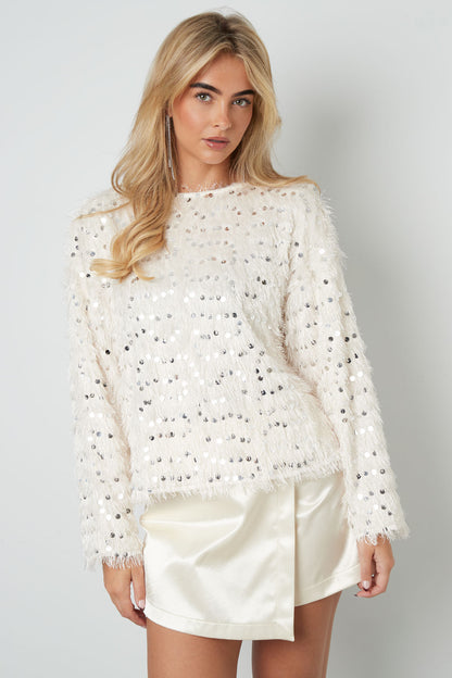 Gewebte Polyesterfaser Damen Langarm Oberteil Elegantes Pailletten