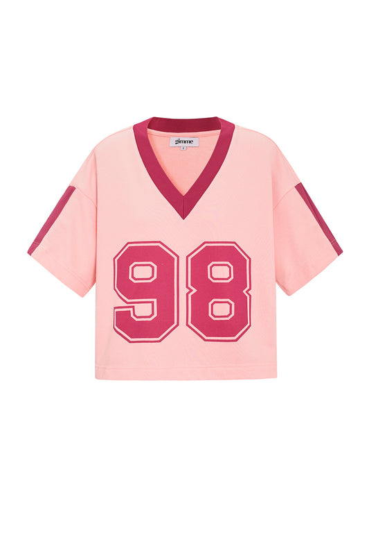 Strick-Baumwolle Damen V-Ausschnitt T-Shirt Sportlich Farbkontrast