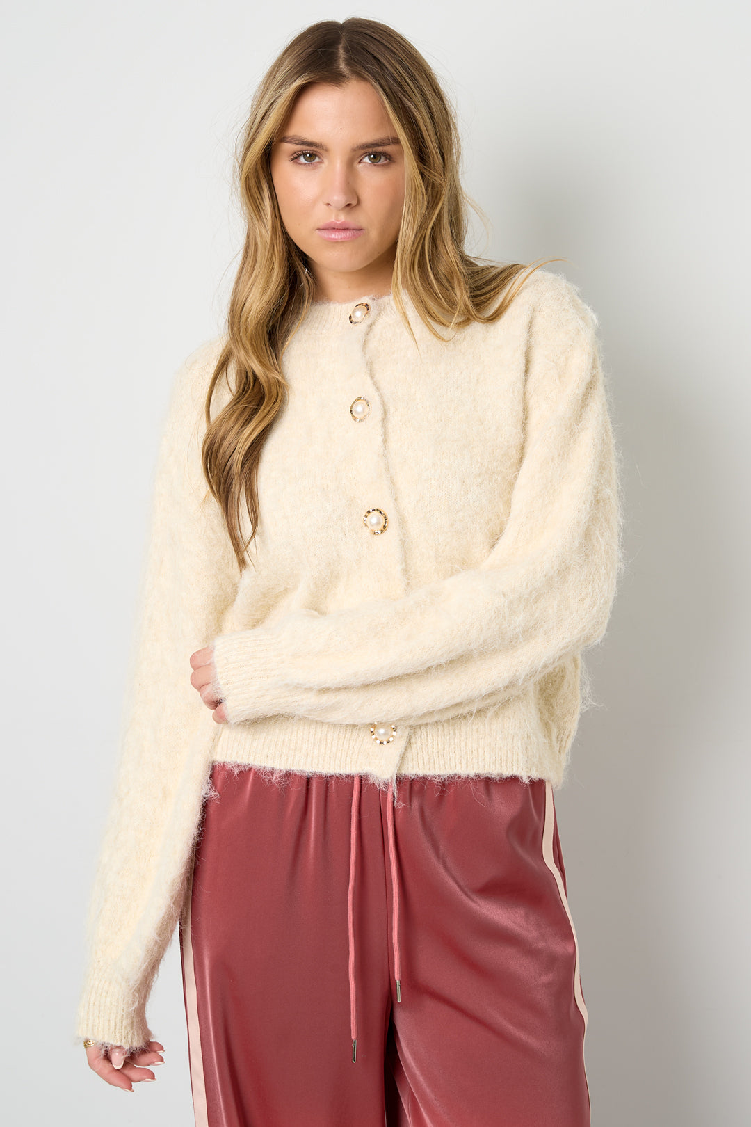 Gestrickte Polyesterfaser Damen Strickjacke Casual Einfarbig