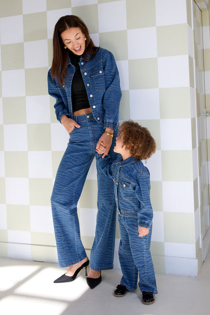 Denim Damenjacke Kurz Tiger-Stripe-Muster