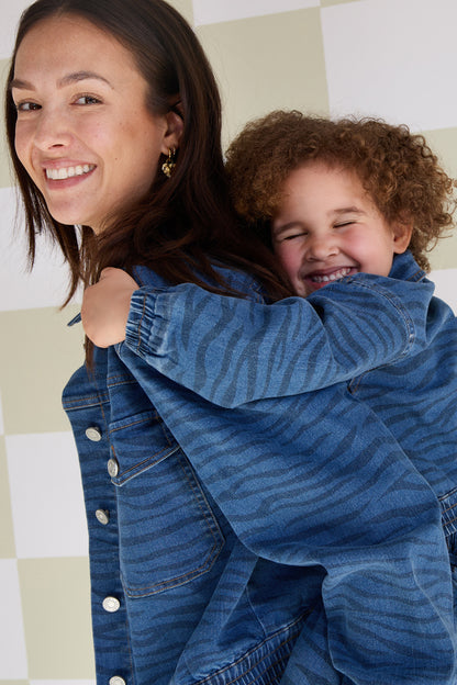 Denim Damenjacke Kurz Tiger-Stripe-Muster