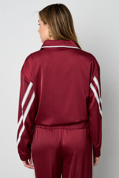 Gewebte Polyesterfaser Damenjacke Sportlich Farbkontrast 2-teiliges Set