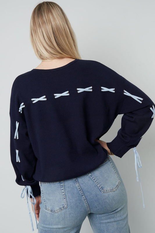 Gestrickte Viskose Damen Pullover Casual Farbkontrast