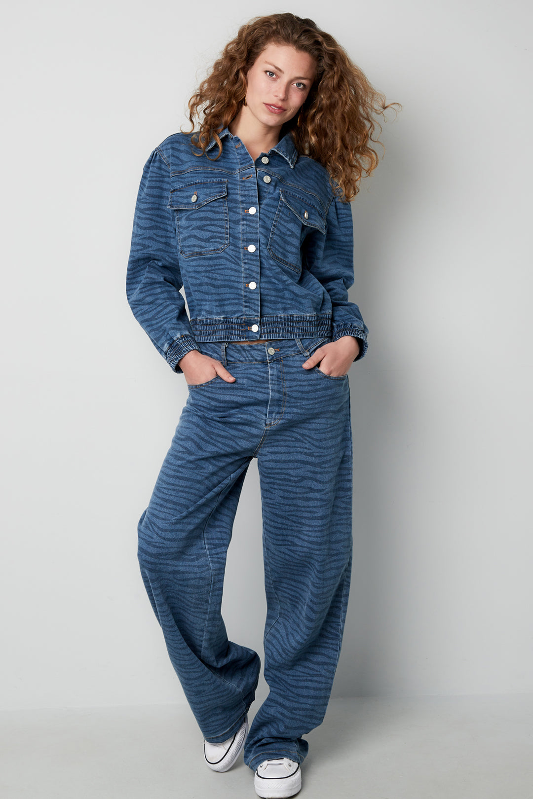Denim Damenjacke Kurz Tiger-Stripe-Muster