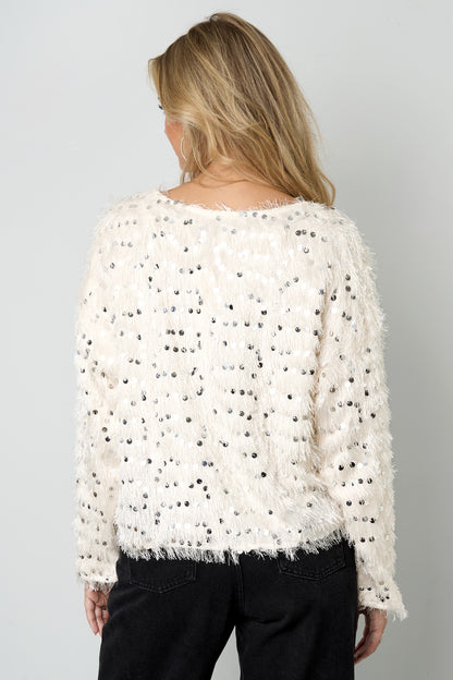 Gewebte Polyesterfaser Damen Langarm Oberteil Elegantes Pailletten