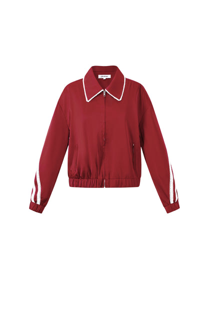 Gewebte Polyesterfaser Damenjacke Sportlich Farbkontrast 2-teiliges Set