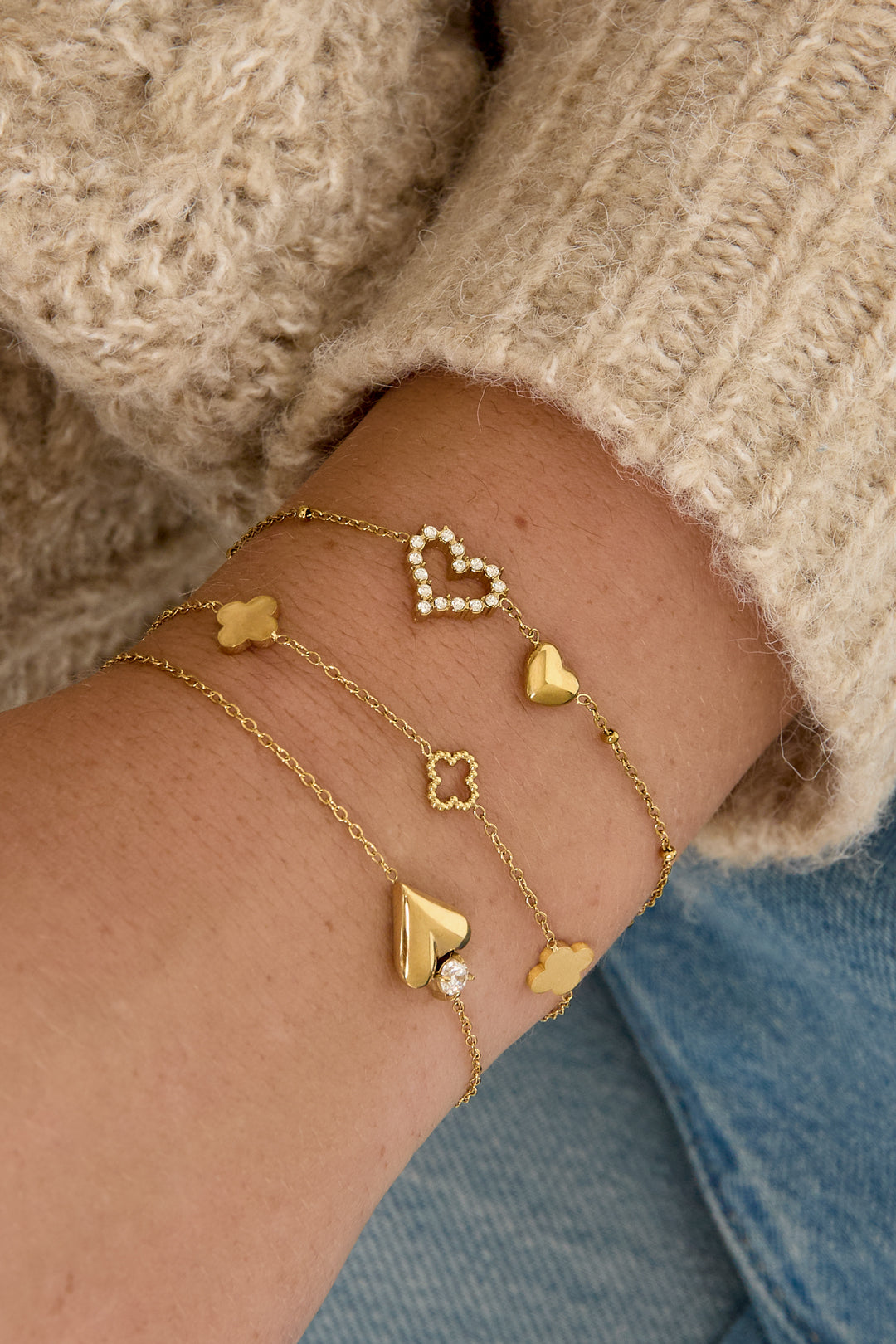 Charm-Armbänder aus 14-karätig vergoldetem Edelstahl, Clover Simple Daily Simple Serie, Damenschmuck
