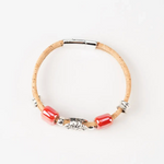 Doppelsträngiges Armband mit Silberblume und zwei Keramikperlen