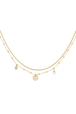 Doppelte Kette mit Herzanhänger - Goldfarben