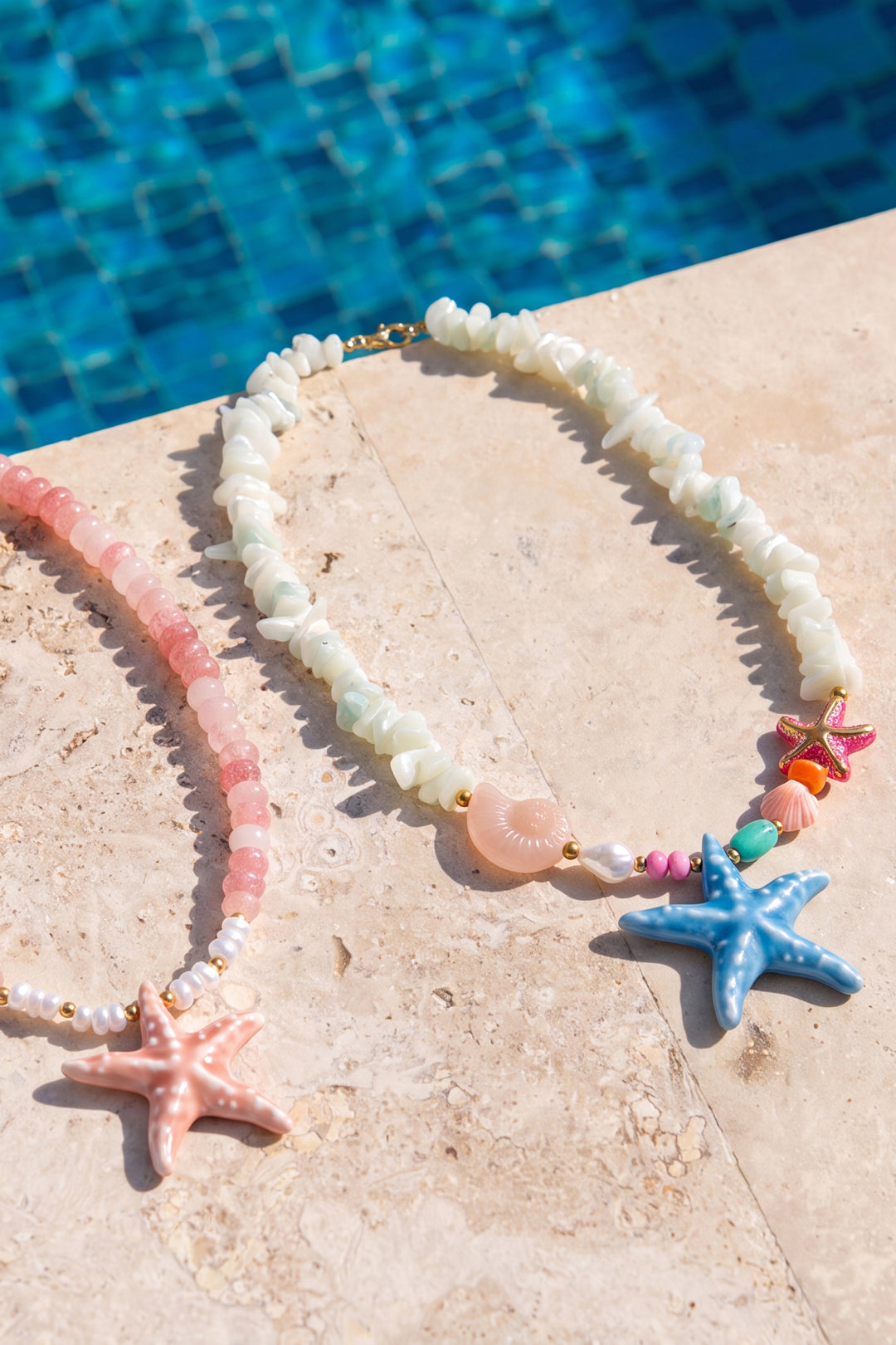 Halsketten aus Glasperlen, Seestern-Motiv, Urlaubs-/Strand-Romantik-Serie, Damenschmuck