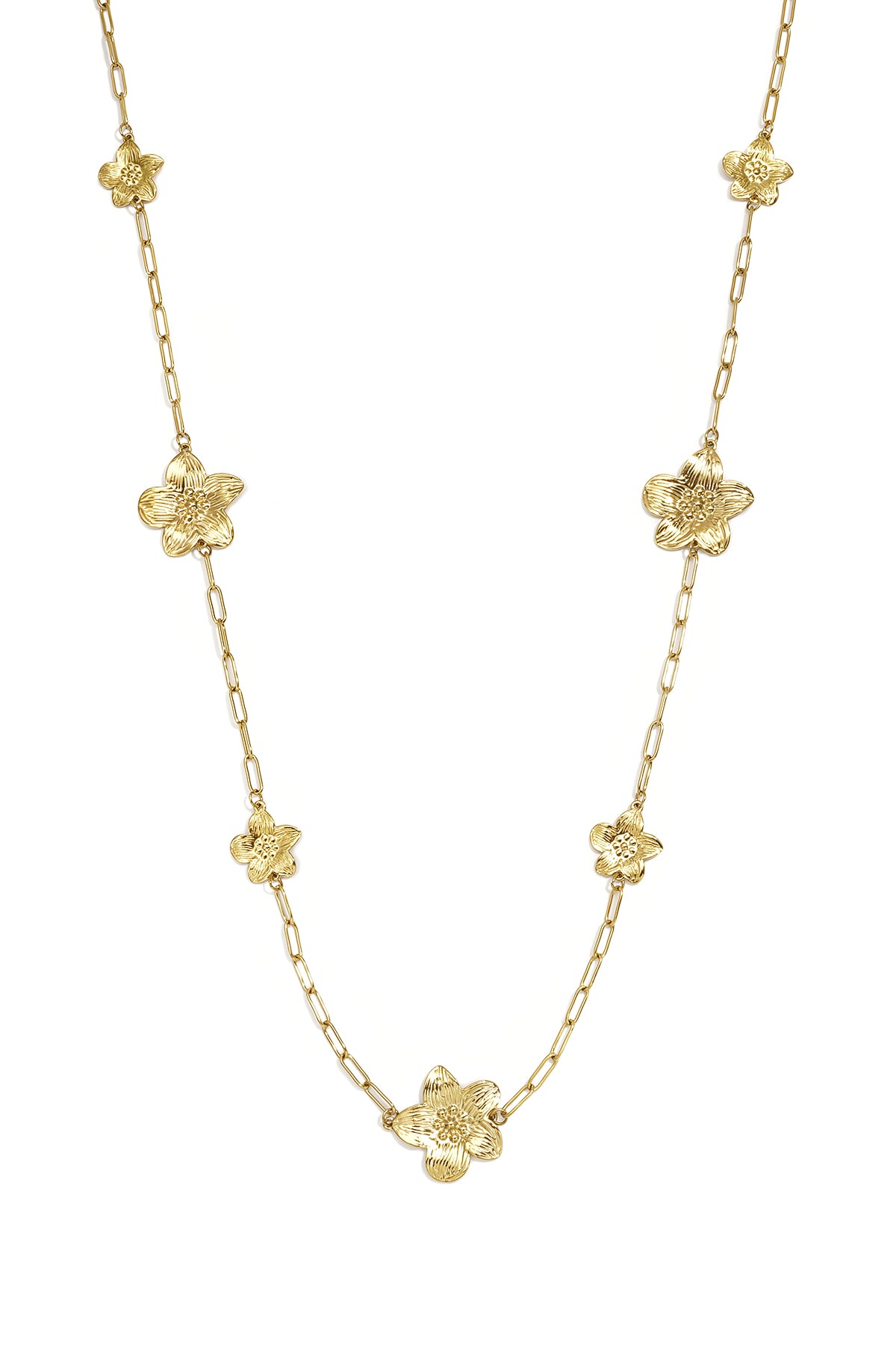 Lange Halskette aus Edelstahl, Blumenmuster, lässig-schlichte Serie, Damenschmuck