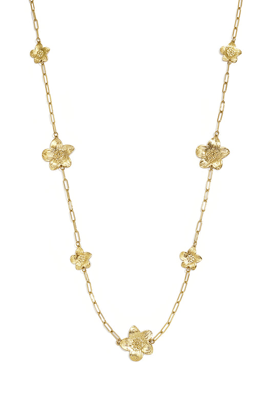 Lange Halskette aus Edelstahl, Blumenmuster, lässig-schlichte Serie, Damenschmuck