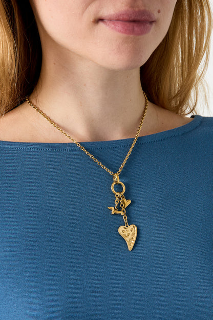 Halsketten mit Herzanhänger aus Edelstahl, lässige und schlichte Serie, Damenschmuck