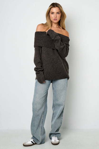 Gestrickte Polyesterfaser Damen-Off-Shoulder-Pullover Elegant Einfarbig