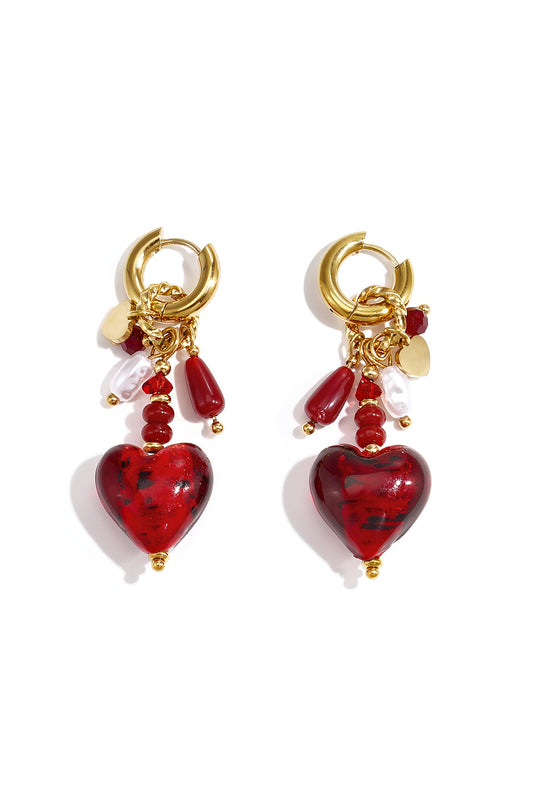Herzförmige Ohrringe aus Edelstahlperlen, schlichte Alltags-Serie, Damenschmuck